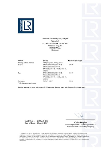 英国劳氏船级社船用铝合金精炼及半成品、-型材、棒材和挤压件制造商认证